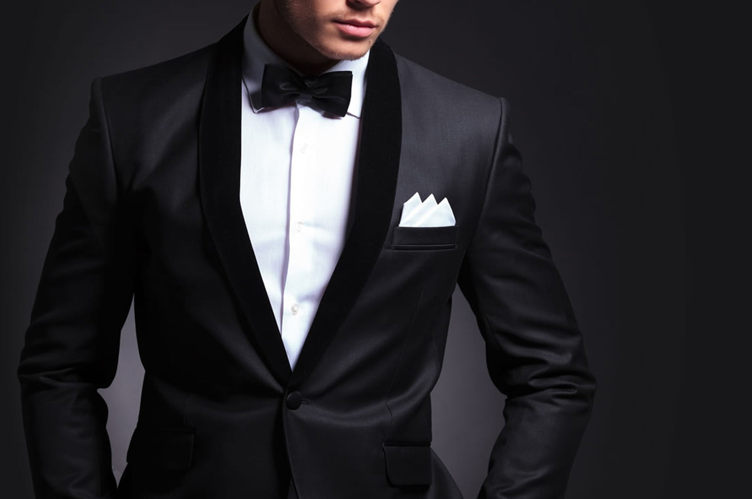 Close-up of a luxury wool tuxedo showcasing fine stitching and lapel design