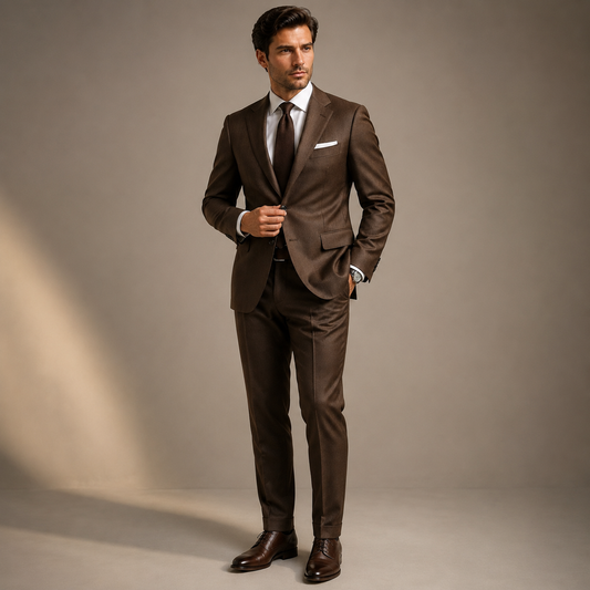 Men's Coffee Brown 2-Piece Wool Suit