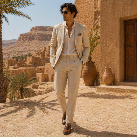 Stylish men's lightweight suit ideal for beach weddings, travel, and summer celebrations