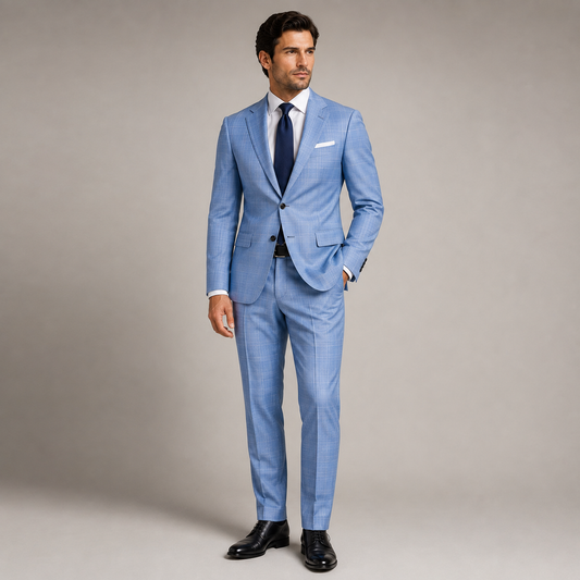 Men's Light Blue Plaid Tailored Suit