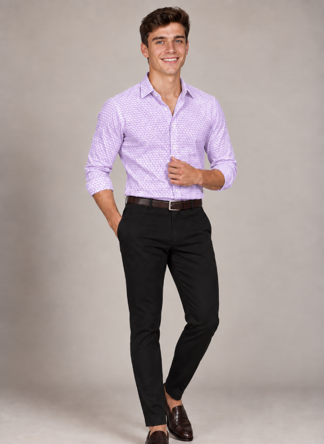 Men's Classic Lavender Jacquard Dress Shirt
