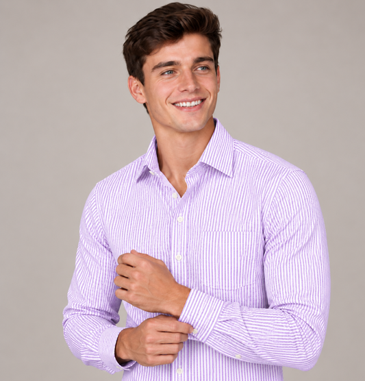 Men's Classic Lavender Stripe Dress Shirt