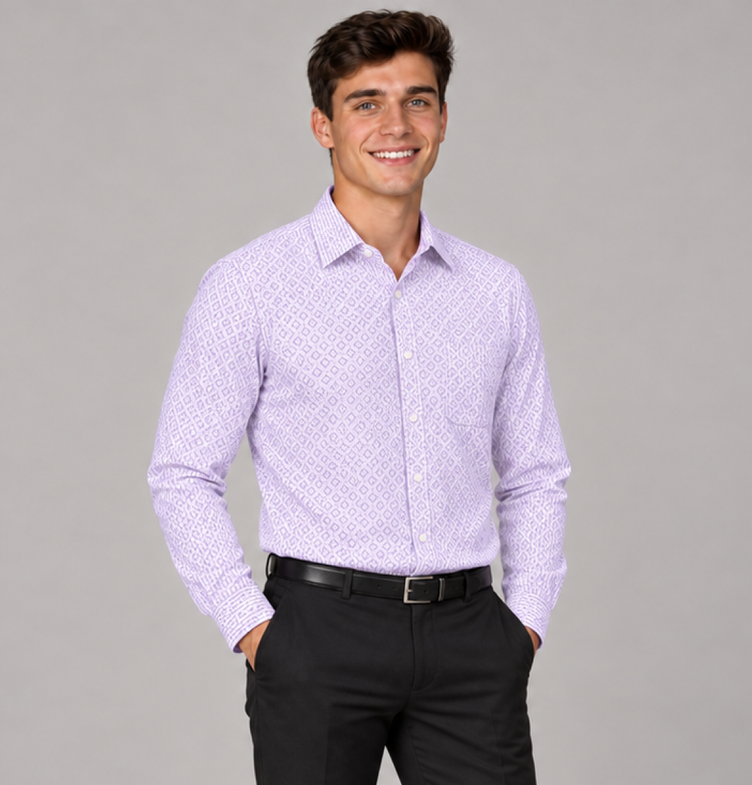 Men's Classic Lavender Textured Jacquard Shirt