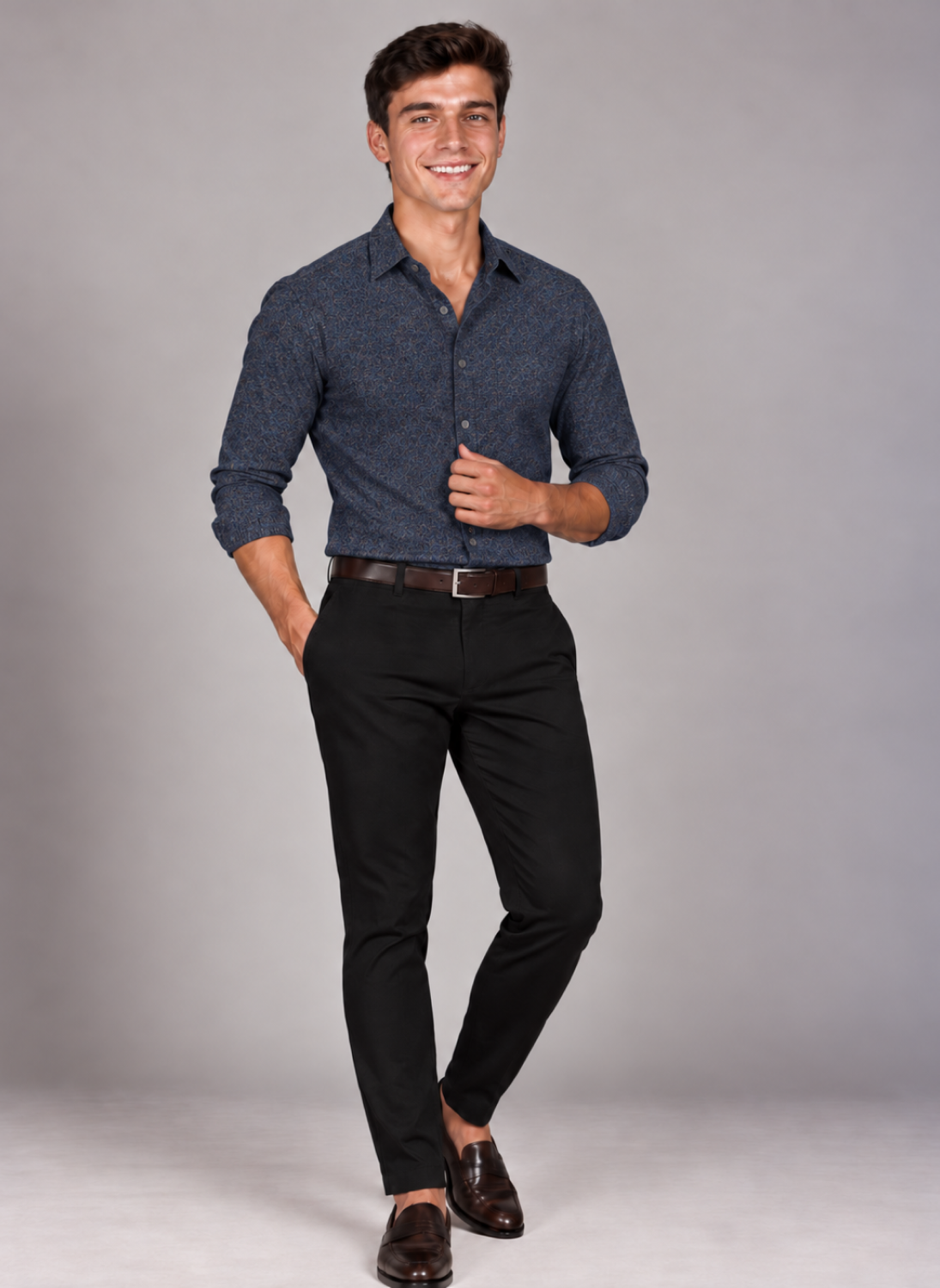 Men's Classic Blue Tailored Dress Shirt