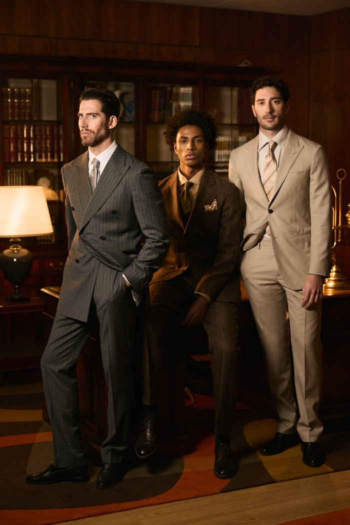 Men wearing tailored suits formal business attire classic menswear styling