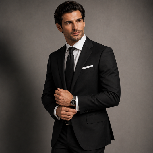 Men's Plain Black Tailored Suit