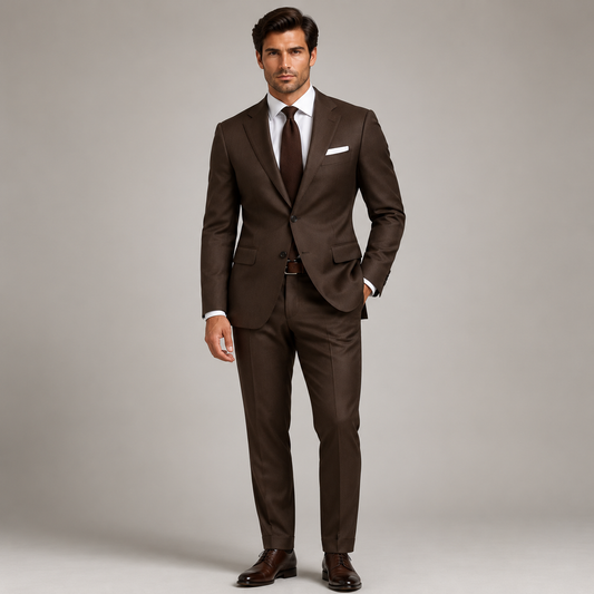 Men's Coffee Brown 2-Piece Wool Suit