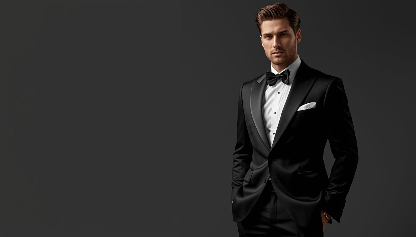men’s black tuxedo with bow tie formal evening wear elegant black tie outfit