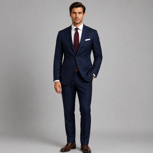 Men's Navy Blue Plain Tailored Suit