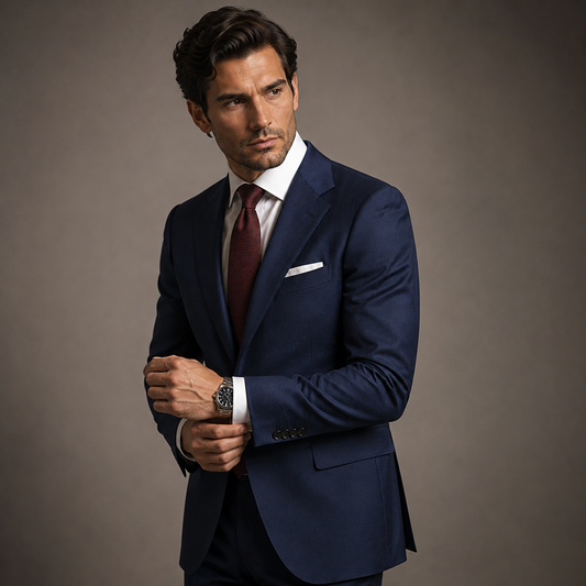 Men's Navy Blue Plain Tailored Suit