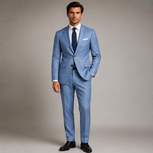 Men's Light Blue Plain Wool Suit