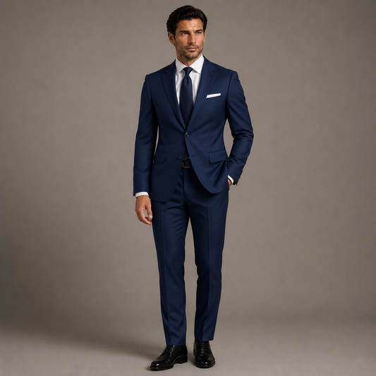 Men's Plain Navy Blue Business Suit